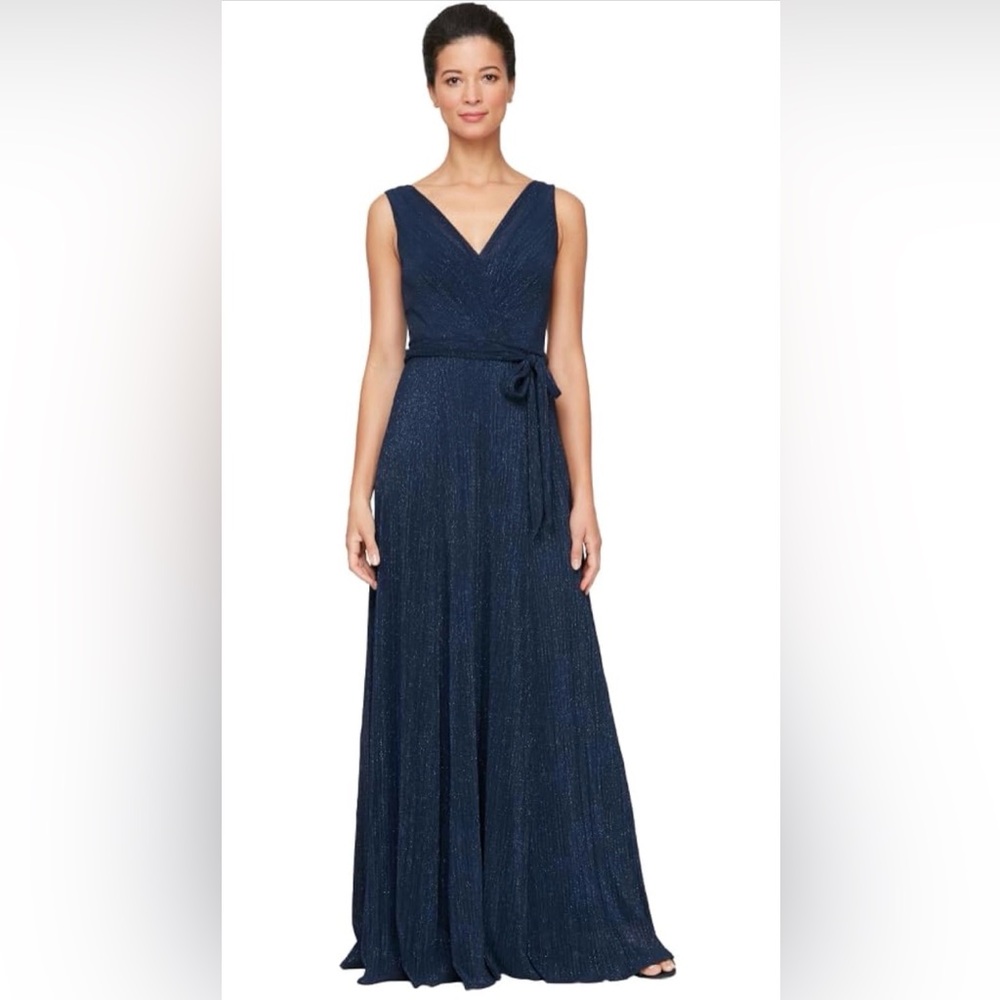 Alex Evenings Women's Glitter Sleeveless navy Blue  Gown Size:18W $229